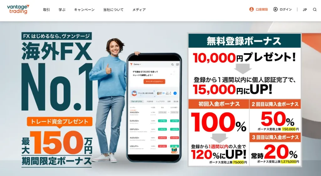 海外FXの100%入金ボーナスおすすめ業者ランキング5位はVantage