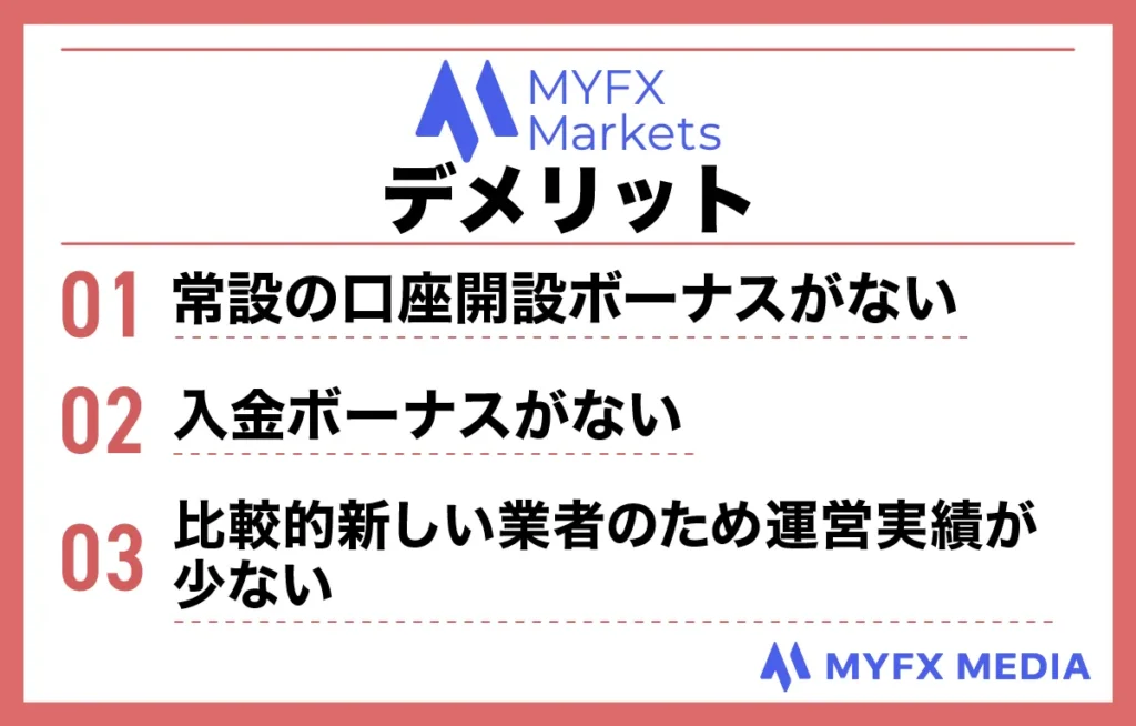 海外FX業者おすすめ比較ランキング5位のMYFXMarketsのデメリット