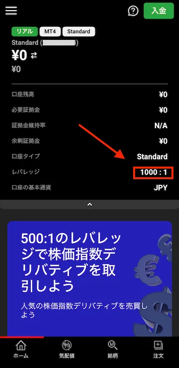 現在のレバレッジ設定確認