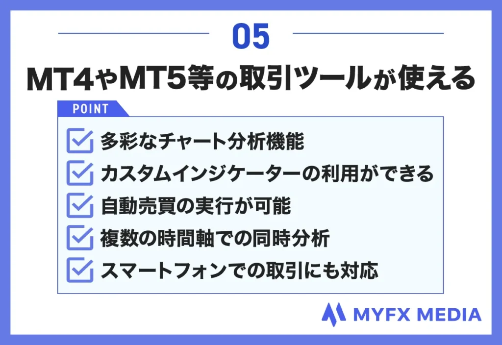 海外FXブローカーを利用するメリット⑤MT4やMT5等の取引ツールが使える