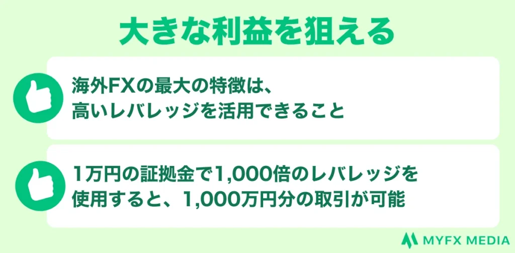 海外FXのスキャルピングのメリットはハイレバレッジで大きな利益を狙える