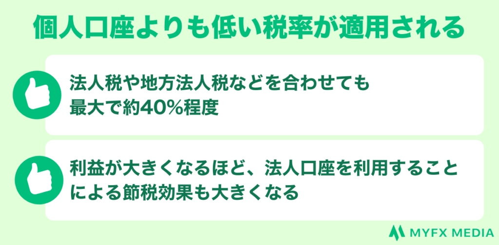 個人口座よりも低い税率が適用される