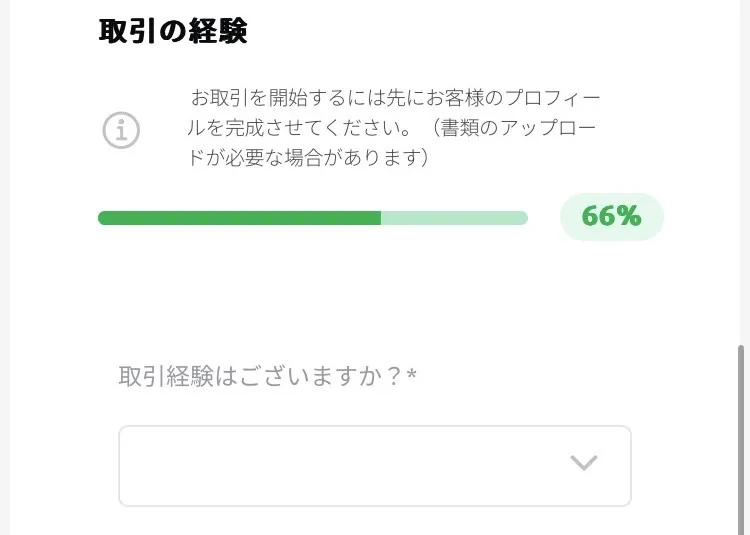 取引の経験に関する項目を入力