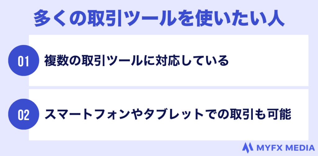 AXIORYは多くの取引ツールを使いたい人向き