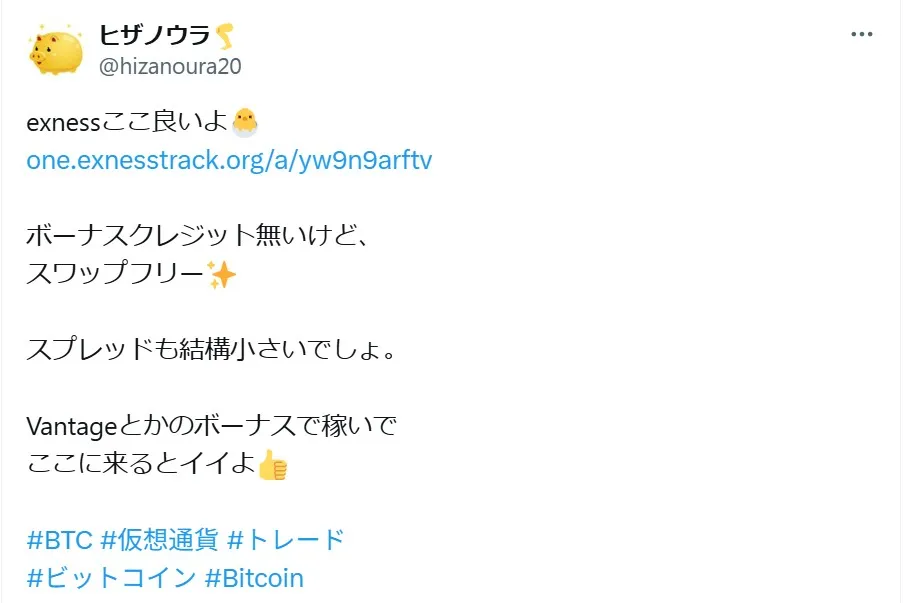 Xに投稿されたExnessの口コミ画像