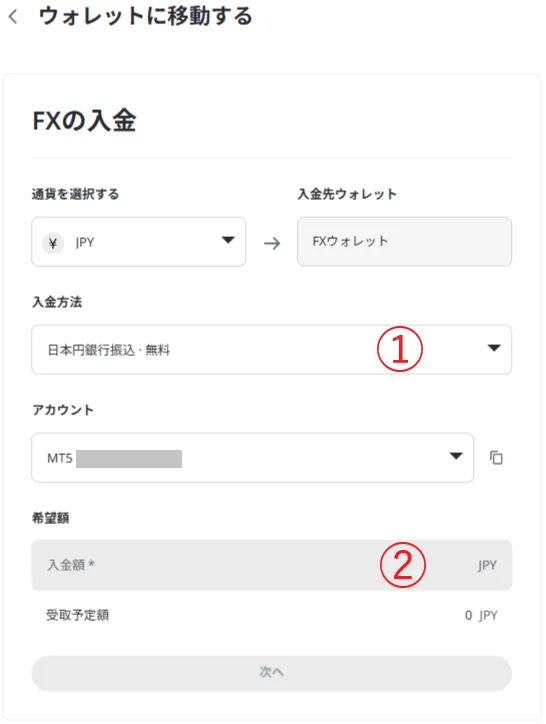 bitcastleへの入金方法と入金額を選ぶ