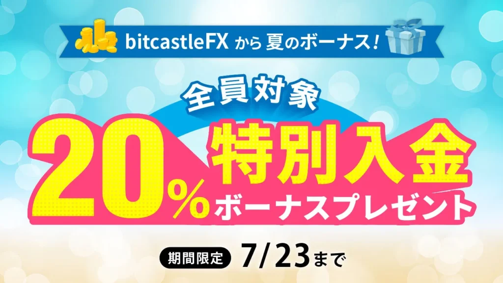 bitcastleの20%特別入金ボーナスプレゼント