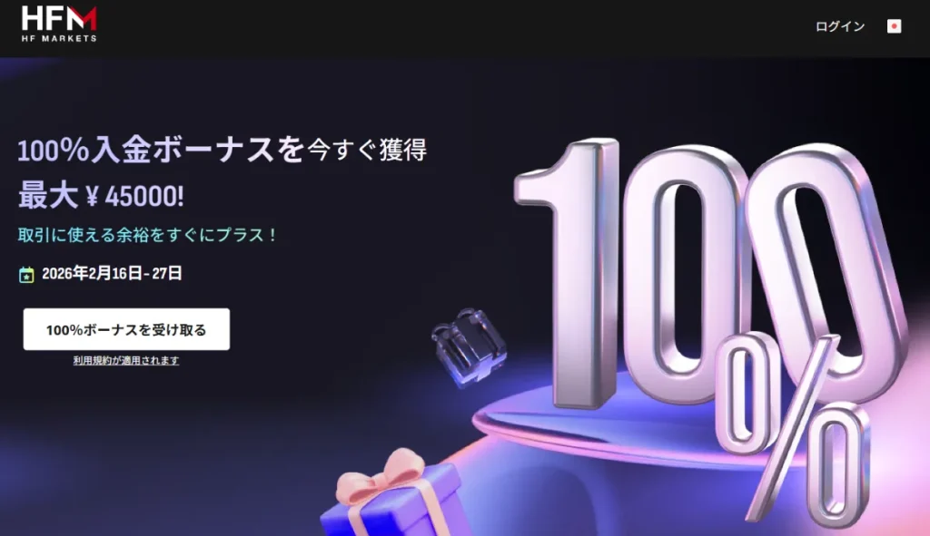 HFMの期間限定100%初回入金ボーナス