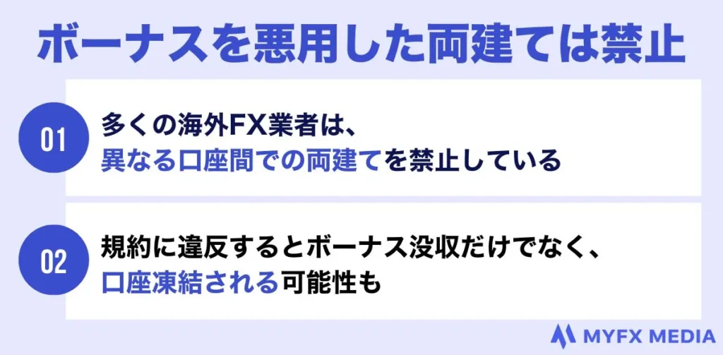 入金ボーナスを悪用した両建ては禁止