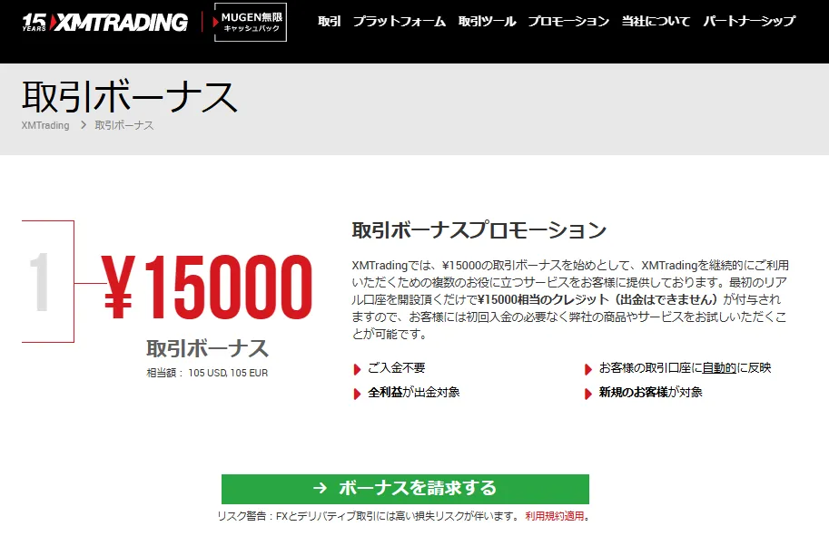 新規口座開設でもらえる15,000円分のボーナス