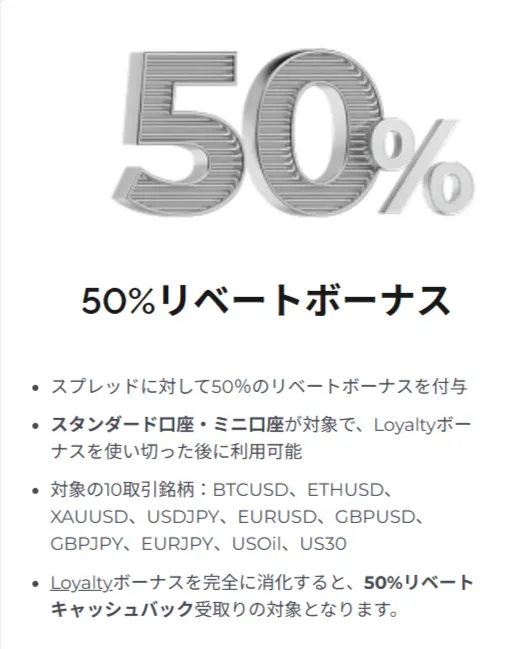 50%リベートボーナス