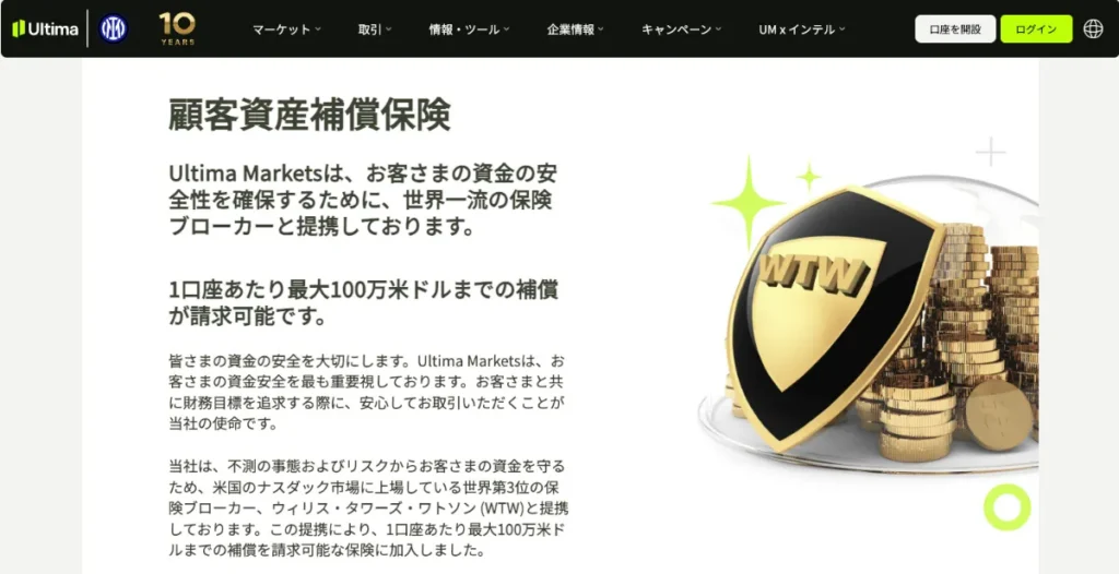 Ultima Marketsは、1口座あたり最大100万ドルまで補償金の請求ができる