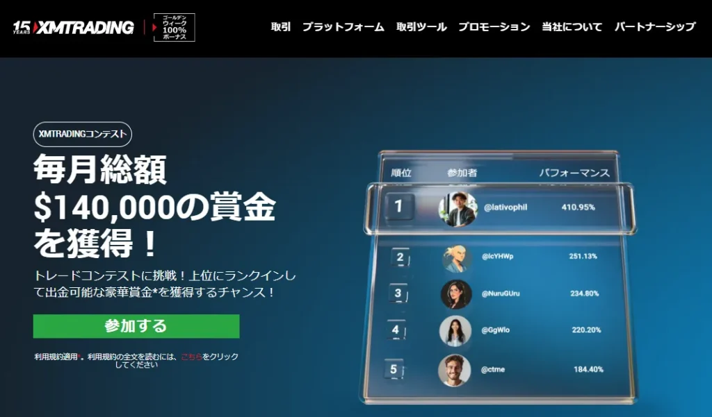 XMTrading：1位で賞金約37.5万円【毎週開催】